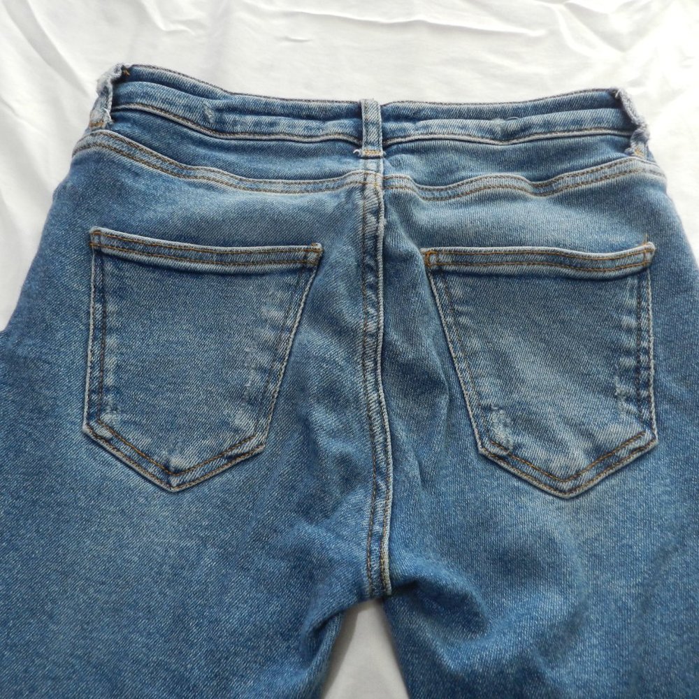 ZARA lightly distressed high waisted, 5-pocket, medium wash, stretch jeans